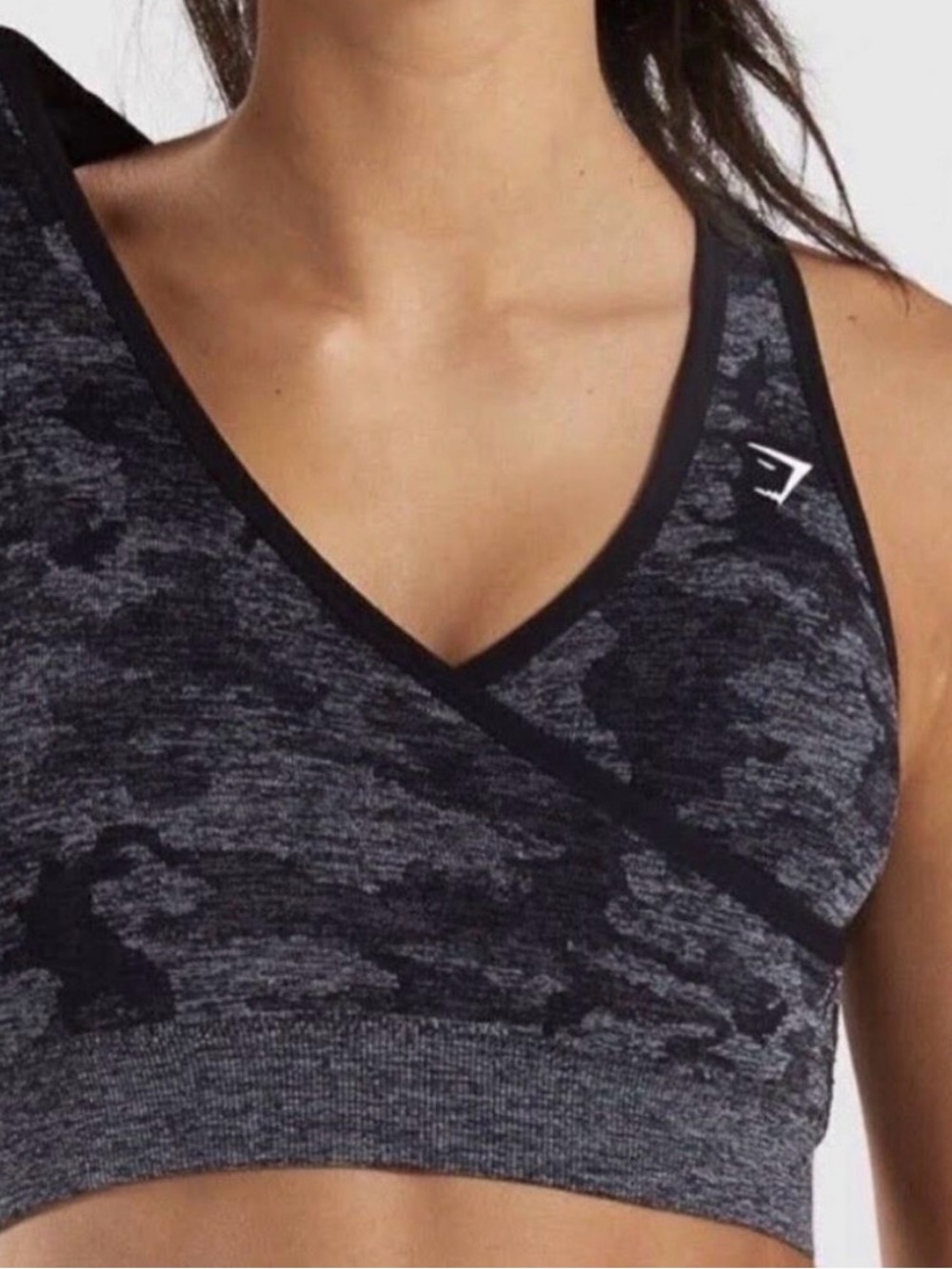 Gymshark Black & Charcoal Camo Seamless Sports Bra